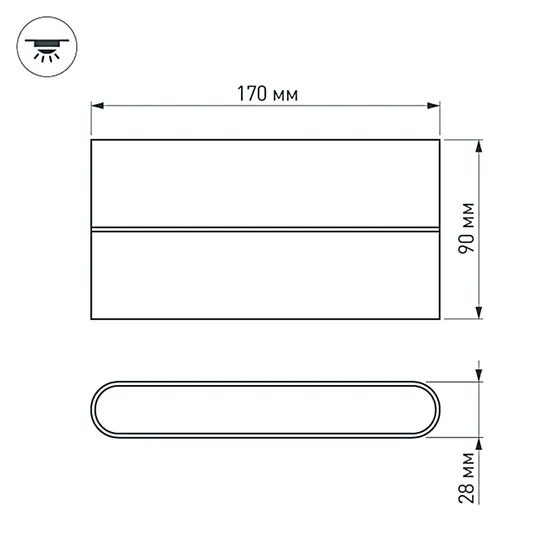 Фото #2 товара Светильник SP-WALL-FLAT-S170x90-2x6W Warm3000 (GR, 120 deg, 230V) (Arlight, IP54 Металл, 3 года)