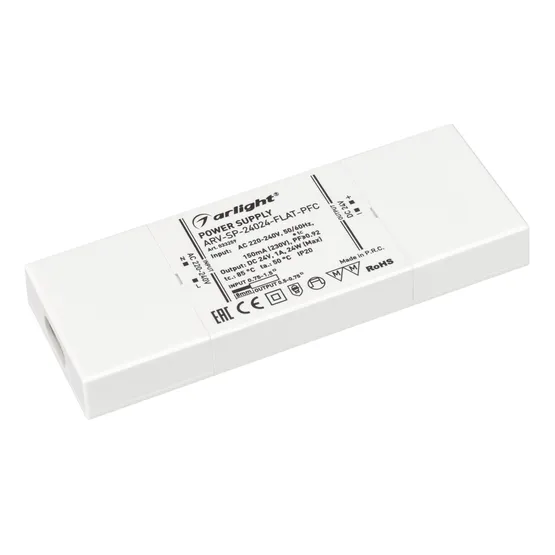 Фото #1 товара Блок питания ARV-SP-24024-FLAT-PFC (24V, 1A, 24W) (Arlight, IP20 Пластик, 5 лет)