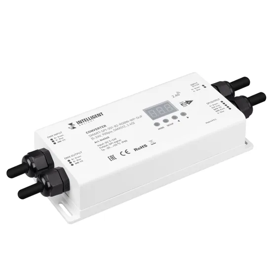 Фото товара INTELLIGENT ARLIGHT Конвертер SMART-SPI-301-82-RGBW-WP-SUF (5-24V, 900pix, DMX512, 2.4G) (IARL, IP65 Пластик, 5 лет)