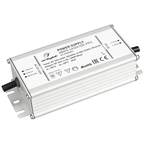 Фото #1 товара Блок питания ARPV-UH24100-PFC (24V, 4.2A, 100W) (Arlight, IP67 Металл, 7 лет)