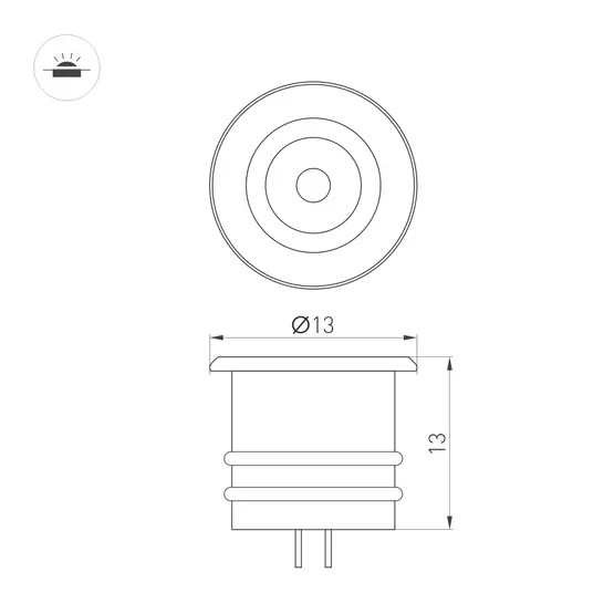 Фото #4 товара Светильник ART-PICCOLO-BUILT-R13-1W Day4000 (BRS, 30 deg, 3V) (Arlight, IP40 Металл, 3 года)