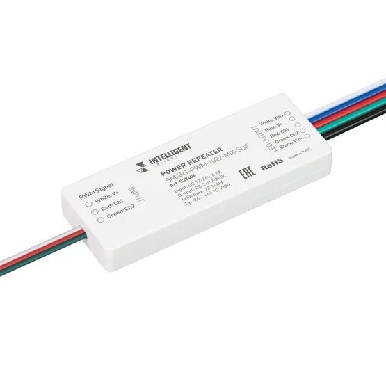 Фото товара INTELLIGENT ARLIGHT Усилитель SMART-PWM-1022-MIX-SUF (12-24V, 2x3A) (IARL, IP20 Пластик, 5 лет)