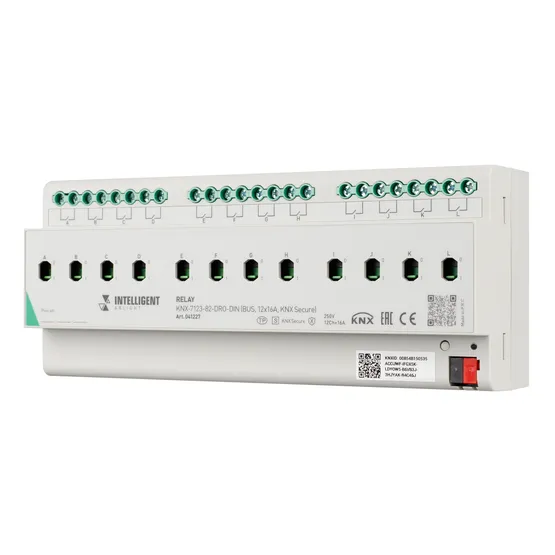 Фото товара INTELLIGENT ARLIGHT Релейный модуль KNX-7123-82-DRO-DIN (BUS, 12x16A, KNX Secure) (IARL, IP20 Пластик, 2 года)