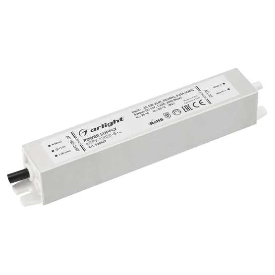 Фото #1 товара Блок питания ARPV-12020-B (12V, 1.7A, 20W) (Arlight, IP67 Металл, 3 года)