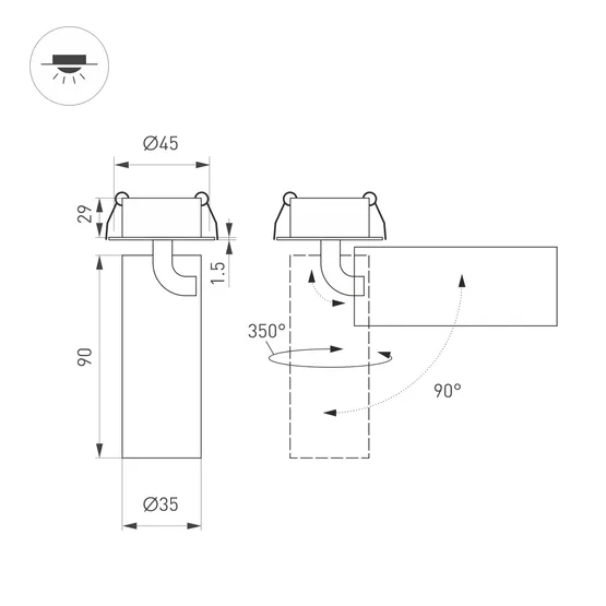 Фото #4 товара Светильник SP-NUANCE-BUILT-FLAP-R35-7W Warm3000 (BK, 36 deg, 230V) (Arlight, IP40 Металл, 5 лет)