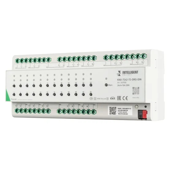 Фото #1 товара INTELLIGENT ARLIGHT Релейный модуль KNX-7242-72-DRO-DIN Grey (BUS, 24x10A) (IARL, IP20 Пластик, 2 года)