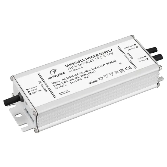 Фото #1 товара Блок питания ARPV-UH24240-PFC-0-10V (24V, 10.0A, 240W) (Arlight, IP67 Металл, 7 лет)