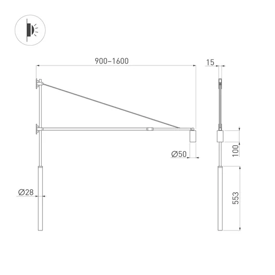 Фото #3 товара Светильник SP-KANEL-WALL-6W Warm3000 (BK, 36 deg, 230V, TELESCOPIC) (Arlight, IP20 Металл, 5 лет)